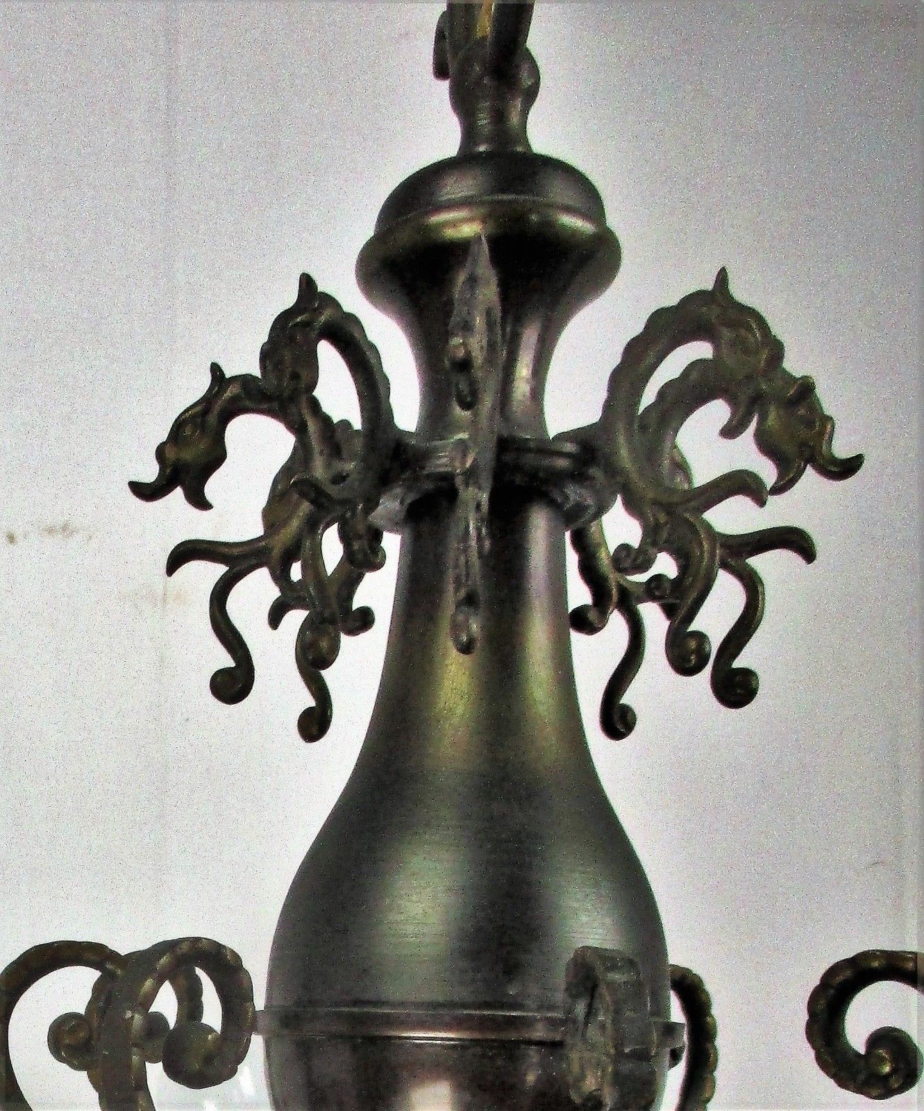 Impressive Huge Gothic Castle Chandelier Ornate Dragons 8 Arm Brass Flanders photo vinterior