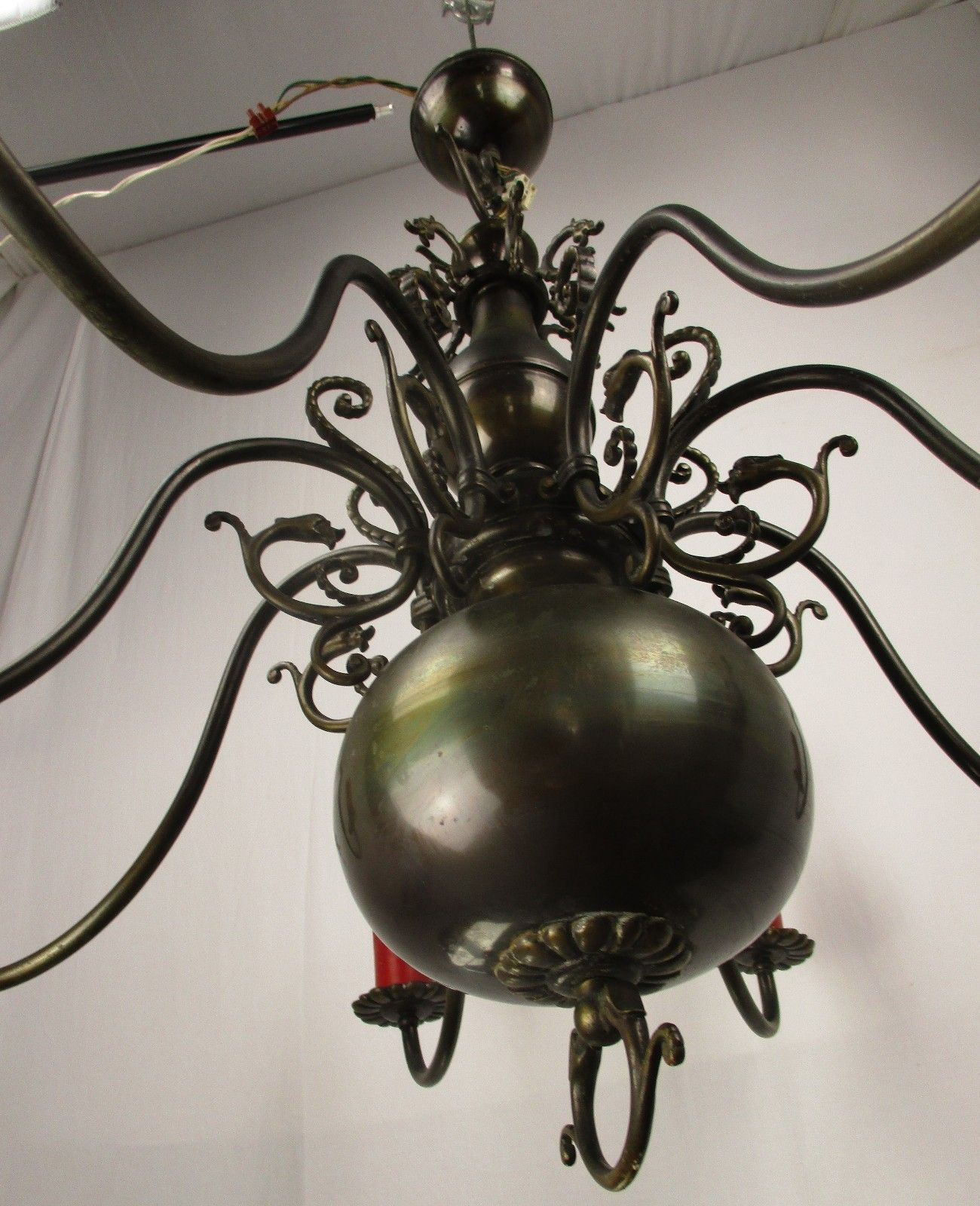 631.0 Impressive Huge Gothic Castle Chandelier Ornate Dragons 8 Arm Brass Flanders photo