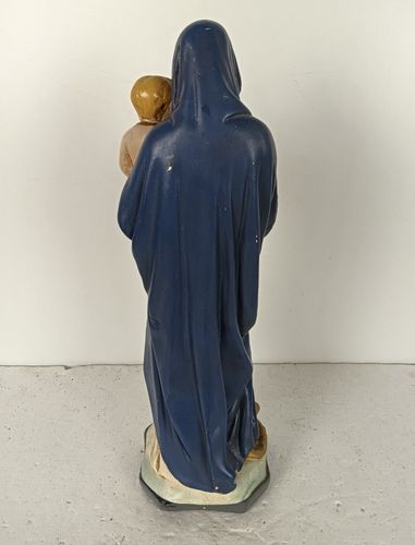 Antique Neo Gothic Statue Our Virgin Mary Infant Jesusthreading On Snake Polychr photo Art