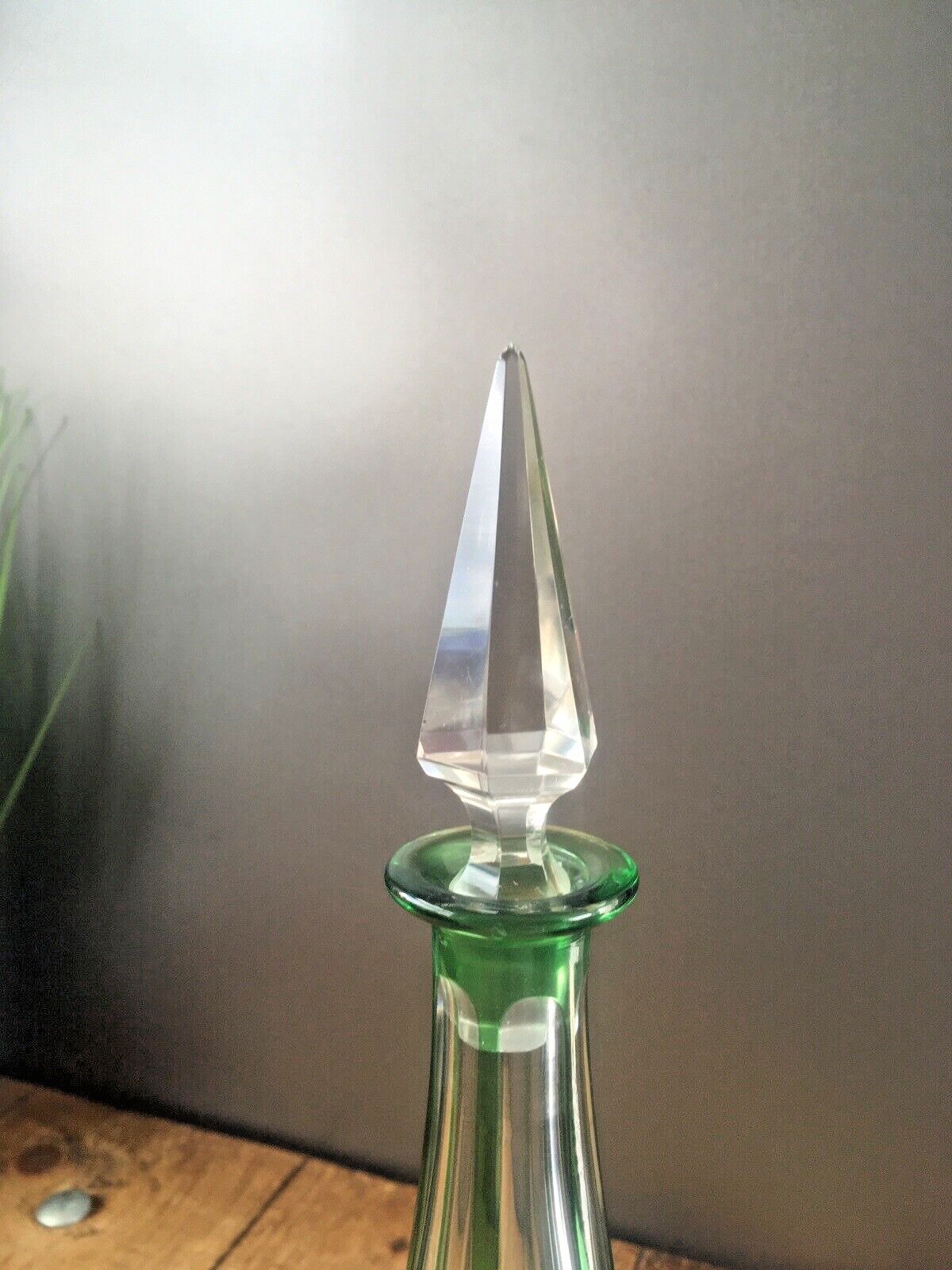 Stunning Antique Bohemian Crystal Green Cut To Clear Glass Decnater   St Louis ? photo buy