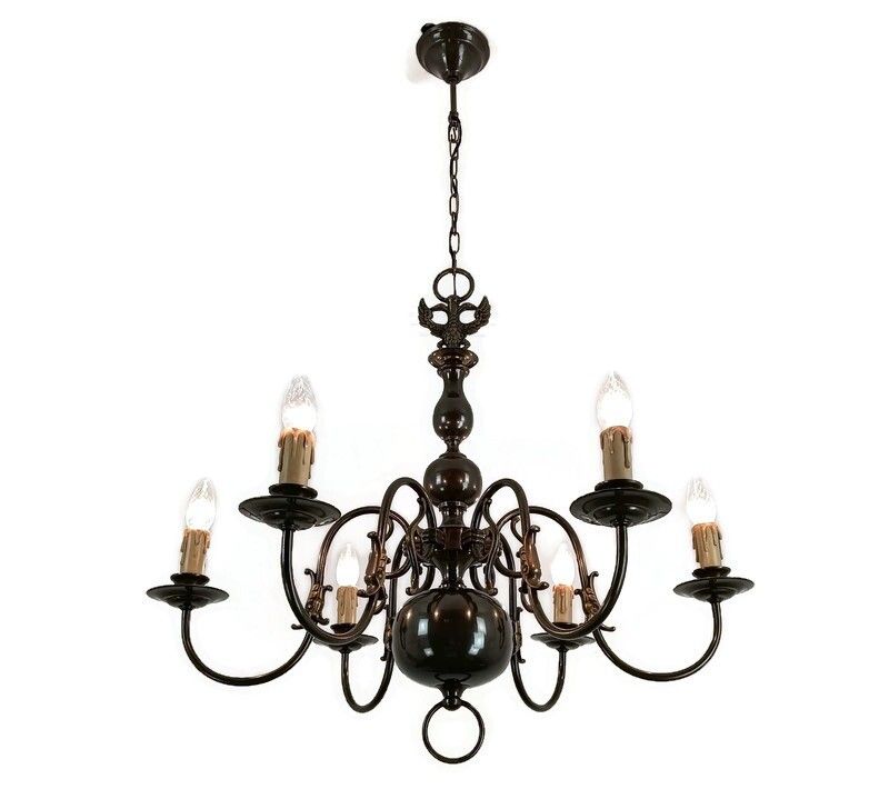 Flemish Dutch Chandelier 6 Arm Lights Brass Eagles Farm Countryhouse Style Vinta