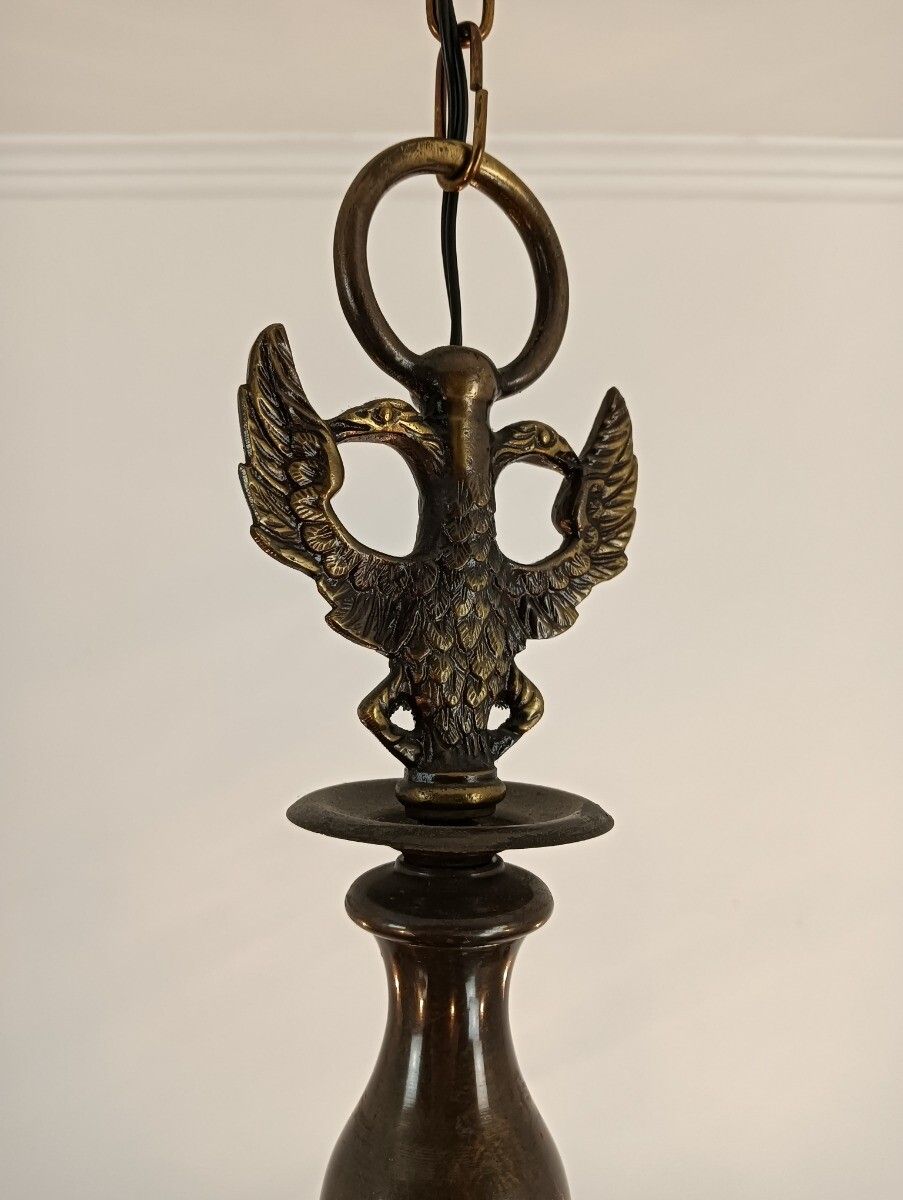 Flemish Dutch Chandelier 6 Arm Lights Brass Eagles Farm Countryhouse Style Vinta photo vintage
