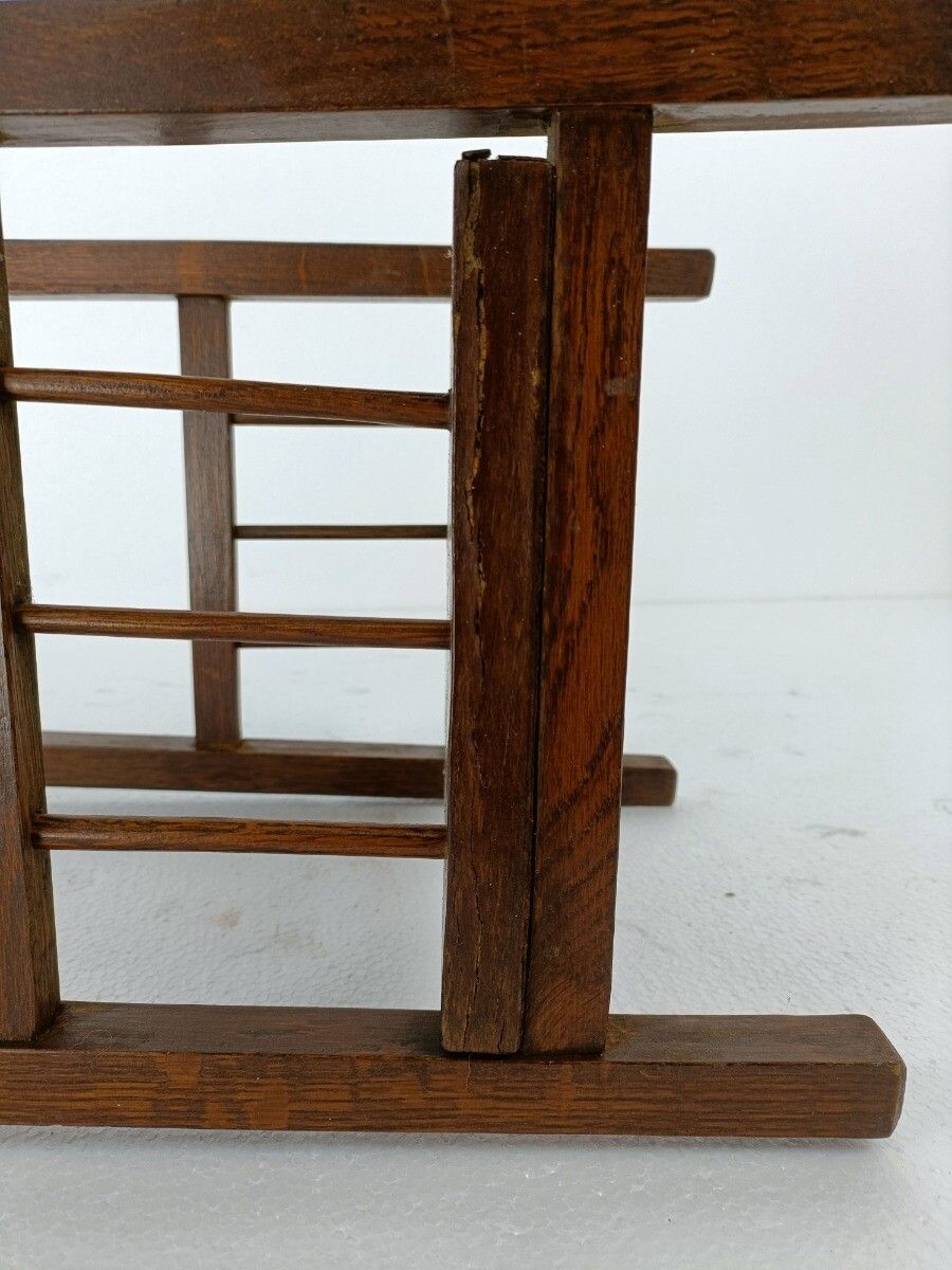 Vintage Wood Pedestal Display Table Plant Stand Tile Victorian Scene Two Tier Ba photo vintage