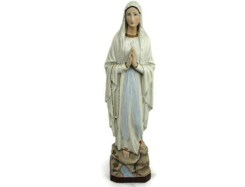 Large Statue Virgin Mary Madonna Plaster Folded Hands Chapel Gorgeous Face 24.4&