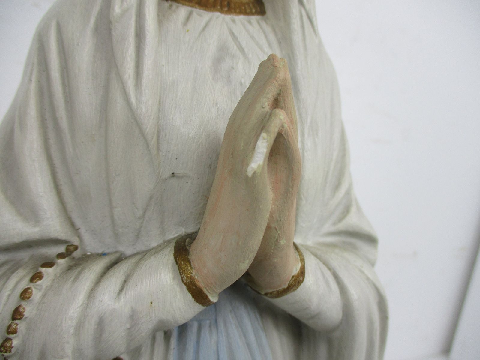 Large Statue Virgin Mary Madonna Plaster Folded Hands Chapel Gorgeous Face 24.4& photo for sale