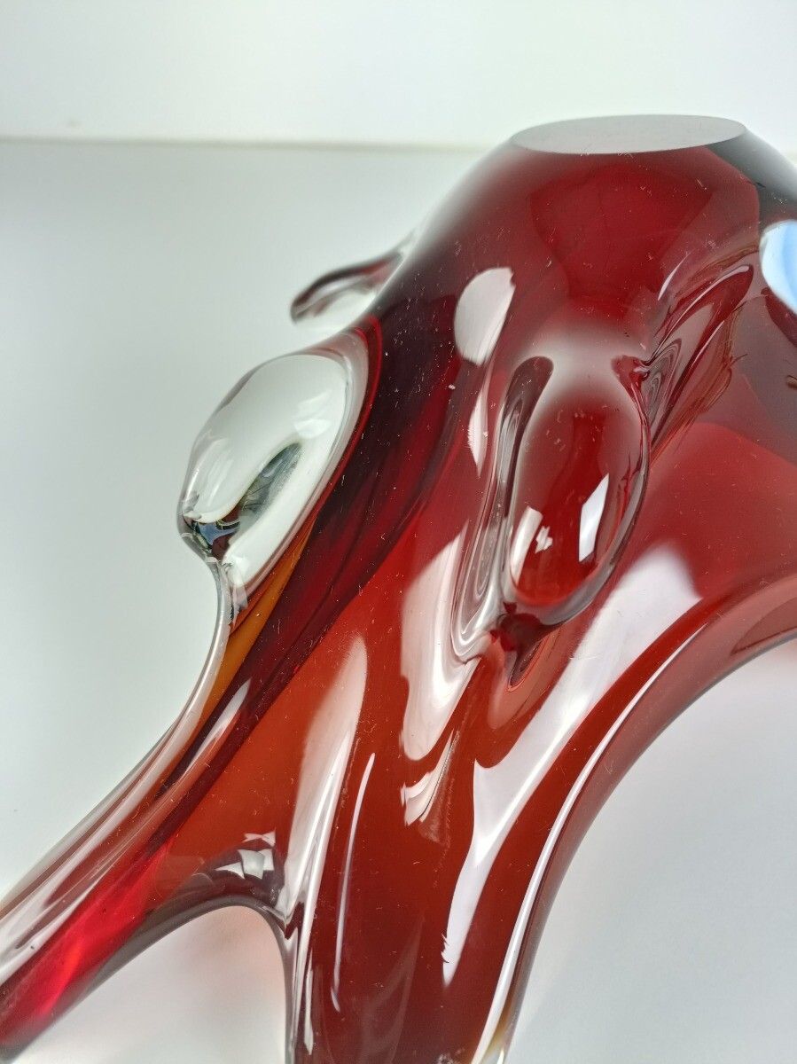 photo furniture Italian Cranberry Clear Bowl Dish Centerpiece Murano Seguso Art Glass Modernist