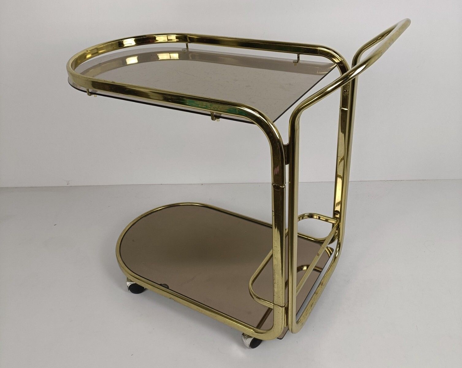 photo for sale Bar Cocktail Tea Cart Trolley Hollywood Regency Kitchen Island Brass Smoked Glas