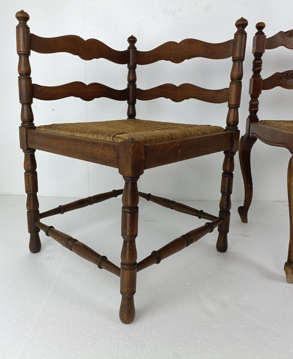 Couple Pair Wood Corner Chairs Barn Style And Louis XV Style  Beautiful photo vinterior