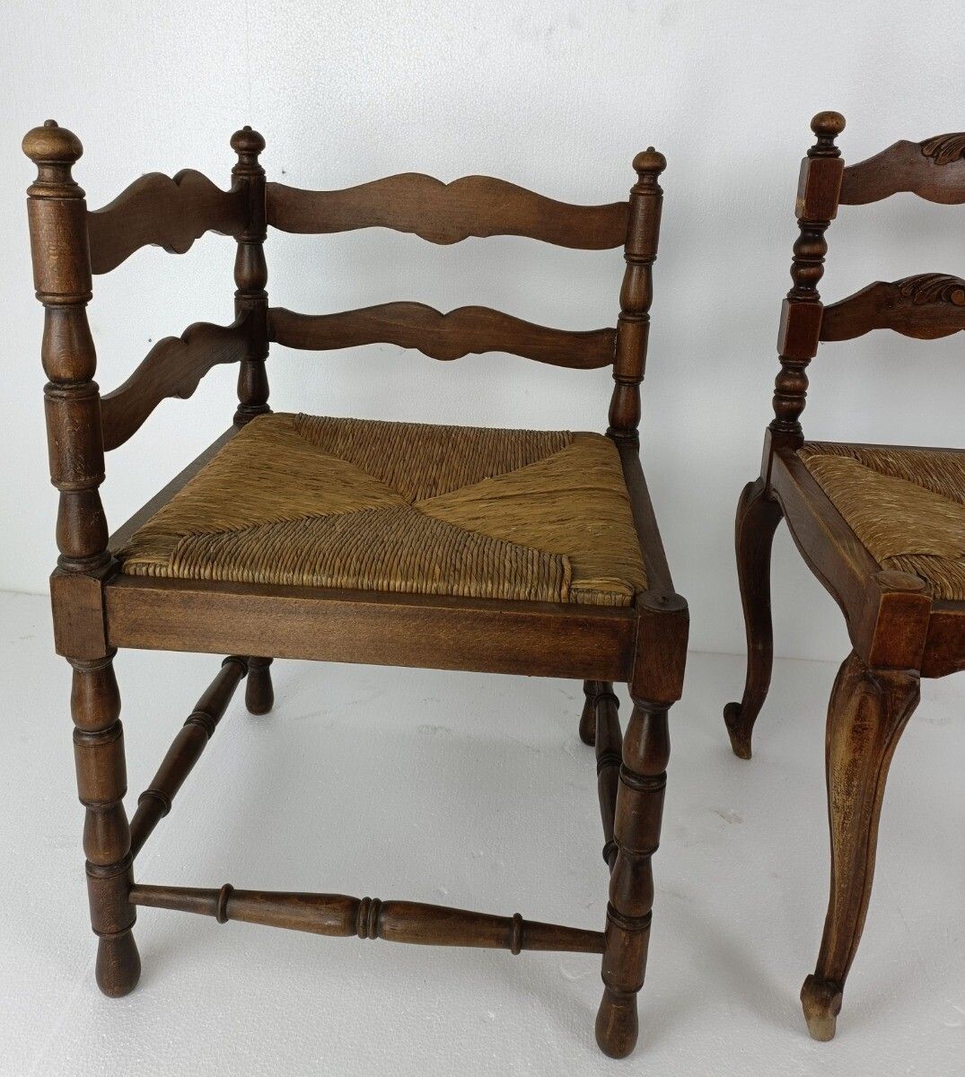 Couple Pair Wood Corner Chairs Barn Style And Louis XV Style  Beautiful photo buy