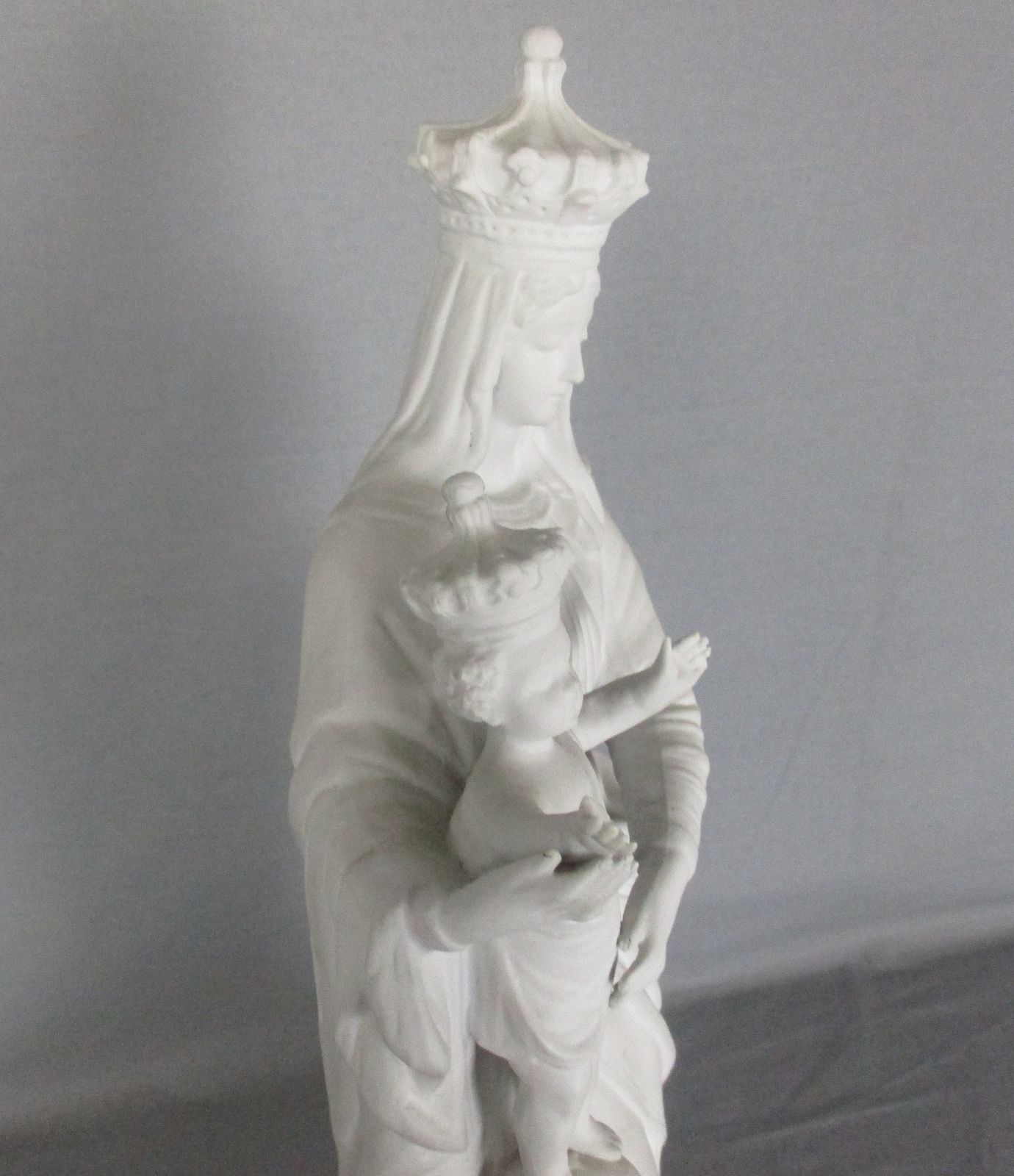 French Antique 1900 Bisque Statue Virgin Mary Our Lady Victoire Madonna Infant J photo Art