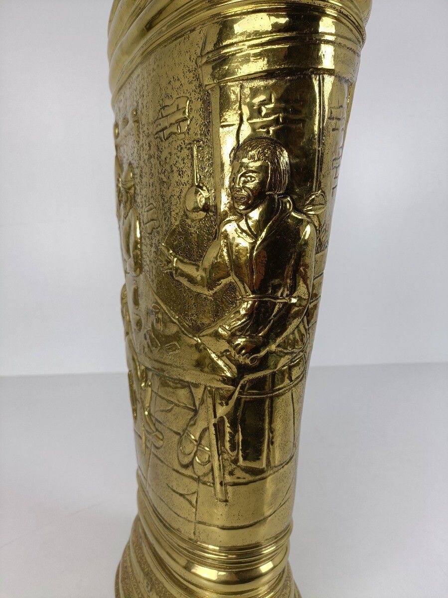 photo for sale Umbrella Kane Stand Hammered Brass 40s Mid Century Modern Embossed