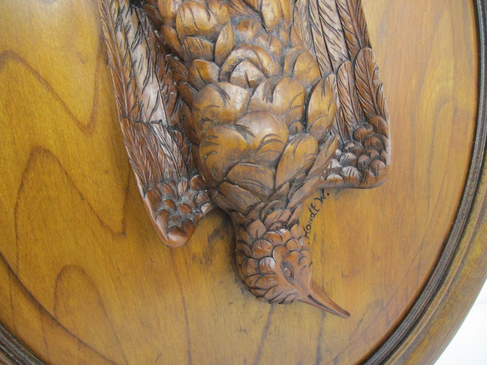 Pair Hand Carved Wooden Medallions Wall Panel Bas High Relief Tableaux Hunt Phea photo vintage