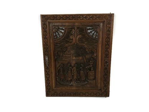 Antique 19th Century Door Panel Breton Figurines Ornate Carved Wood Architectura