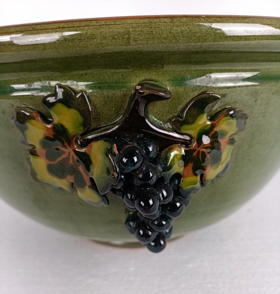 Beautiful Planter, Vintage, France, Grapes, Pottery, Faience, Large, Centerpiece photo for sale