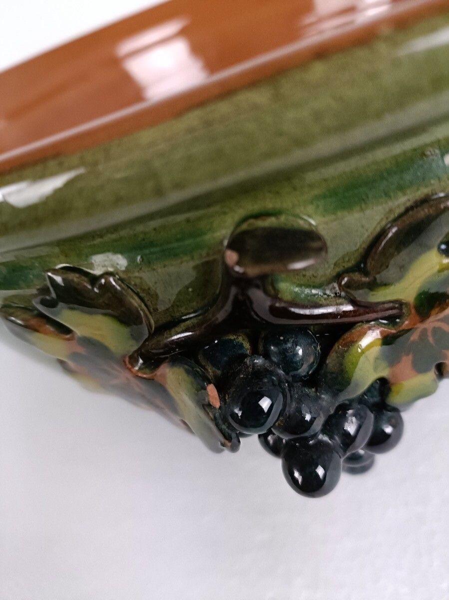 Beautiful Planter, Vintage, France, Grapes, Pottery, Faience, Large, Centerpiece photo Home Decor
