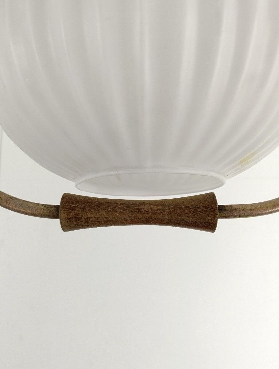 photo furniture Danish Modernist  Chandelier Pendant Teak Brass Opaline Glass Atomic Louis Kalff