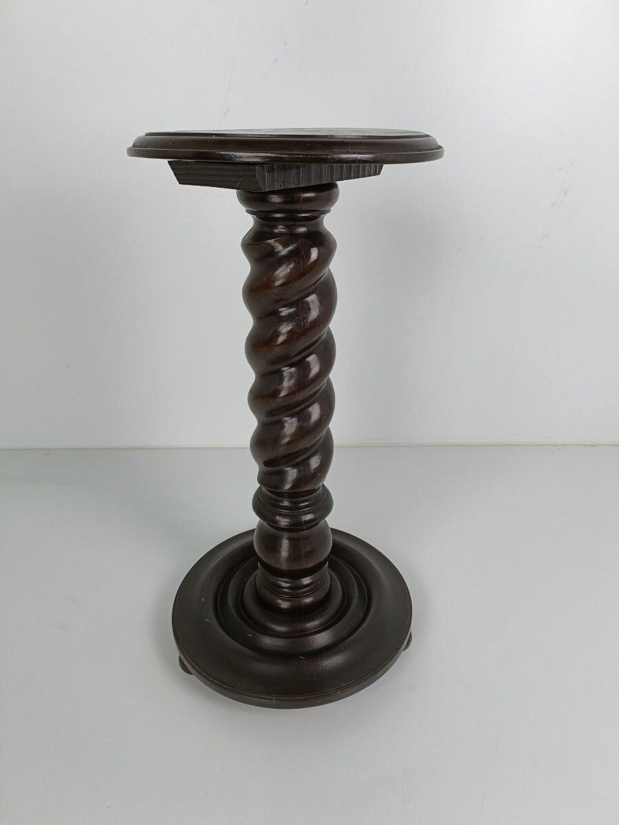 Hand Carved Wood Barley Twist Pedestal Display Side Table Plant Stand Barn Farmh photo furniture