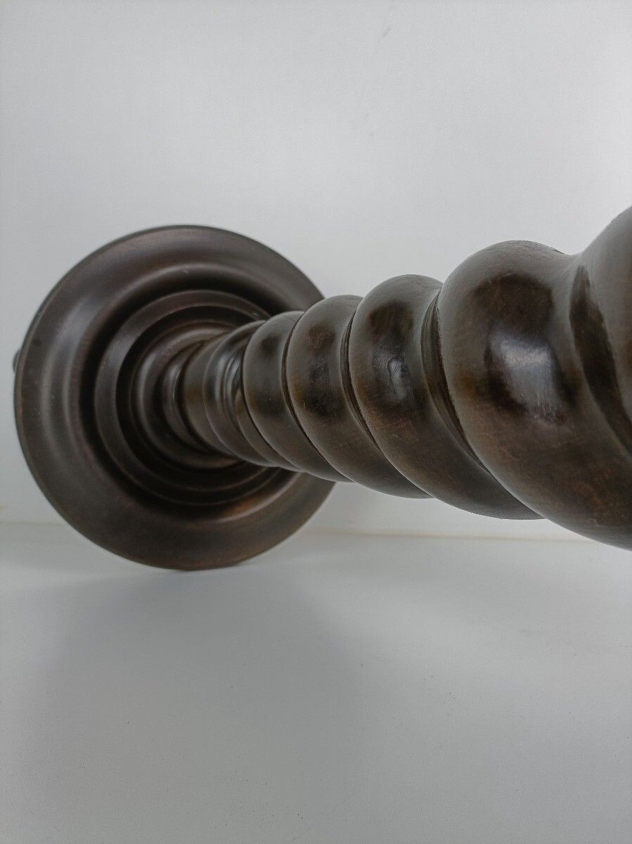 Hand Carved Wood Barley Twist Pedestal Display Side Table Plant Stand Barn Farmh photo vintage