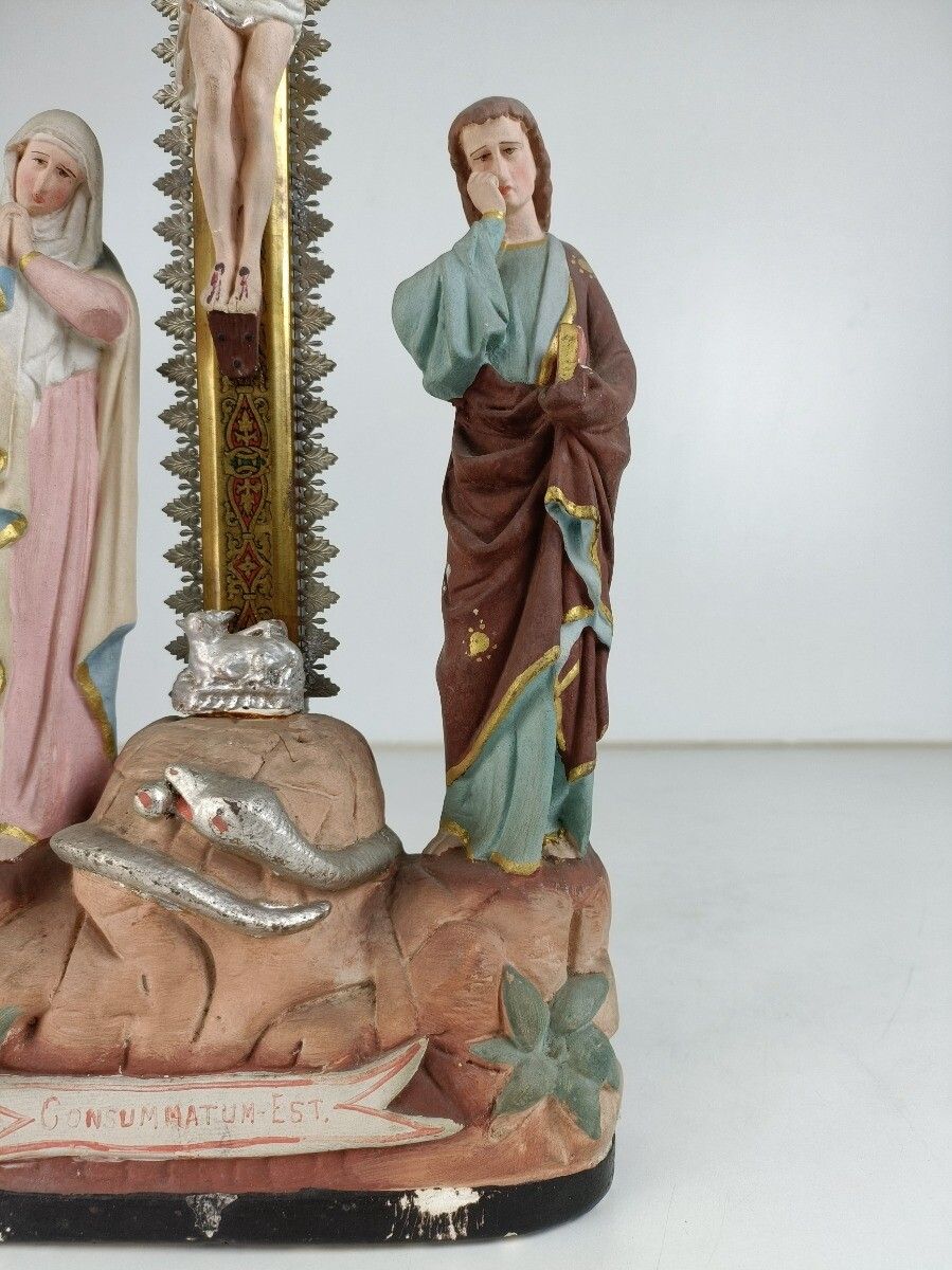 Calvary Crucifix Christ Crucifixion Mary Magdalene St John The Apostle  Plaster photo 323.0