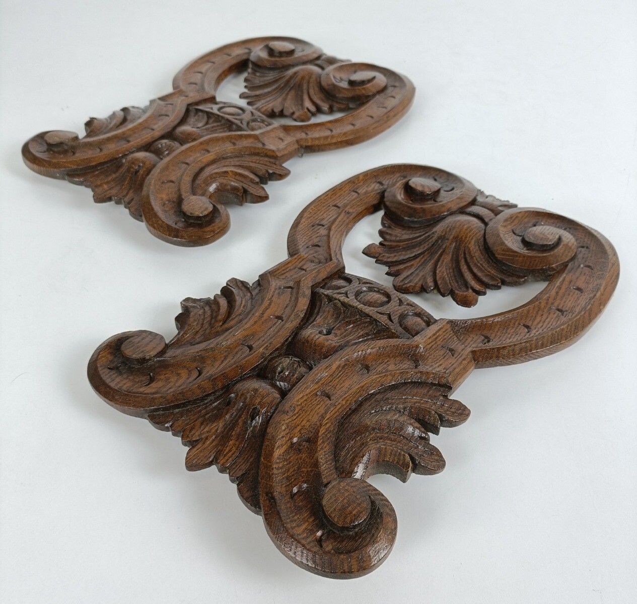 Two Hand Carved Wooden Trims Panels Pediments Corbels Antique Flowers Gorgeous O photo buy
