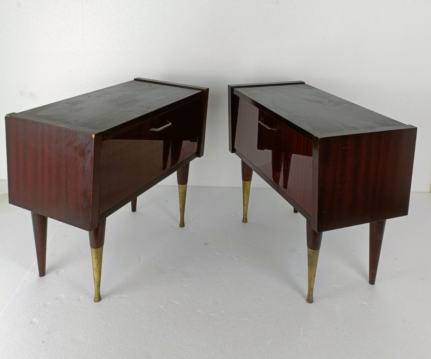 Pair Couple Vintage Nightstands End Tables Mid Century Modern Wood Retro Wow Lac photo buy