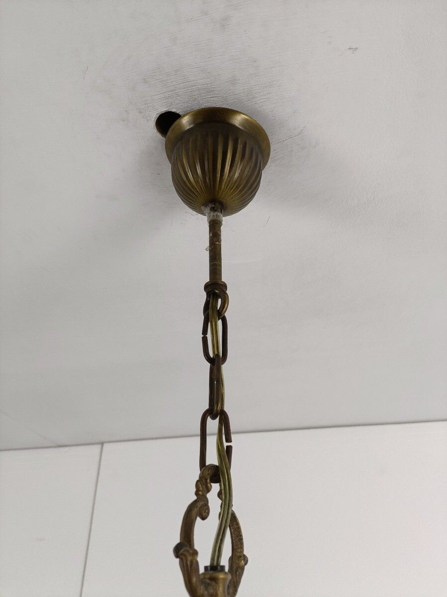 photo for sale Italian Ceramic Polychrome Romantic Chandelier 5 Arms 5 Lights Brass Lovely
