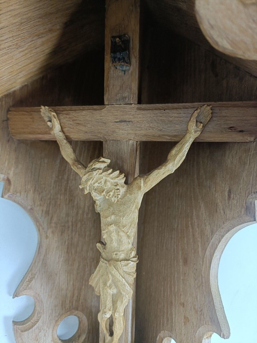 Stunning Corner Crucifix Hand Carved Folk Art Cross Jesus Christ Wall Hanging Ha photo 323.0