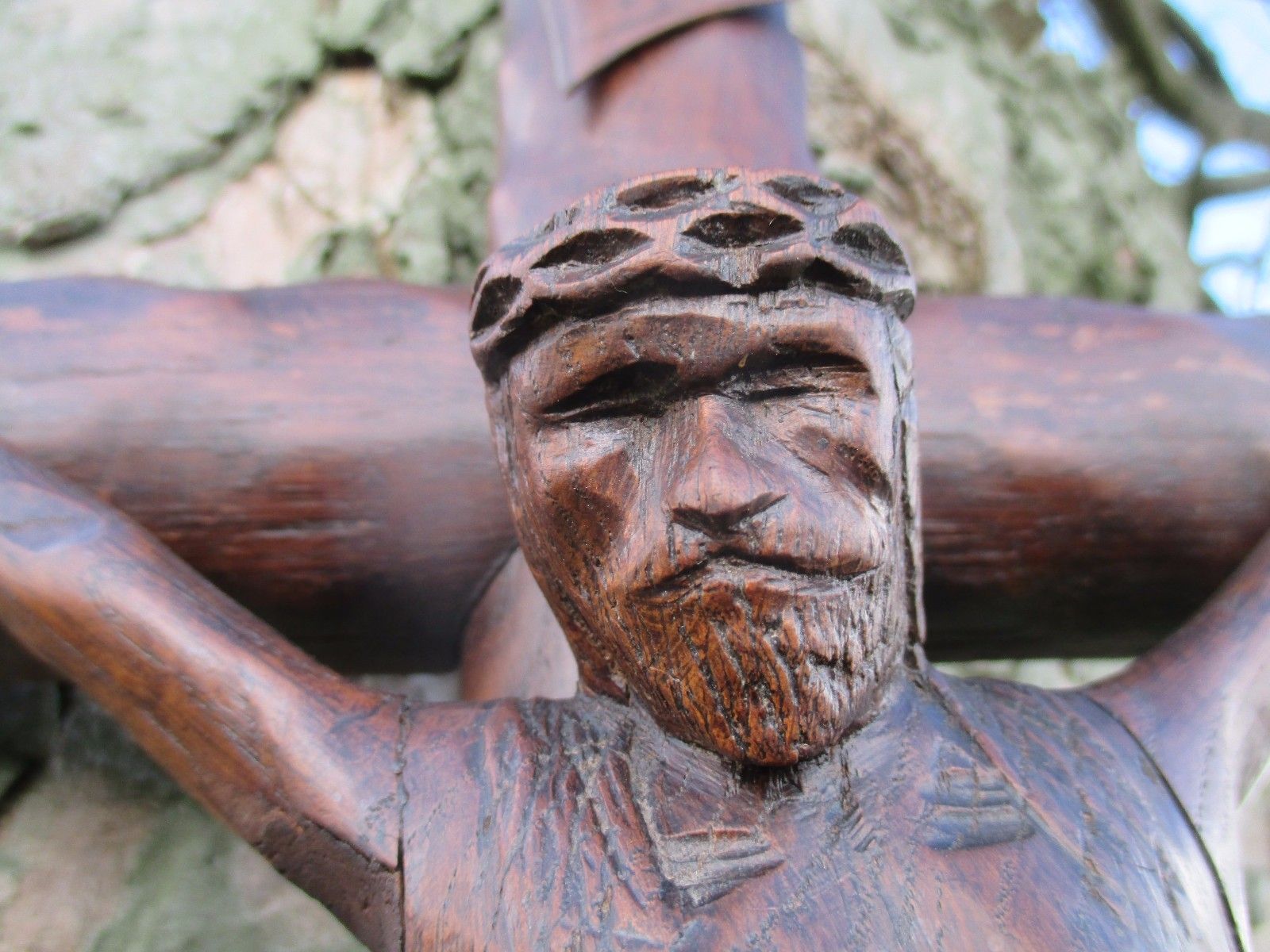 Large Completely Carved Wood Hanging Crucifix Cross Jesus Christ 26.77" photo 108.0