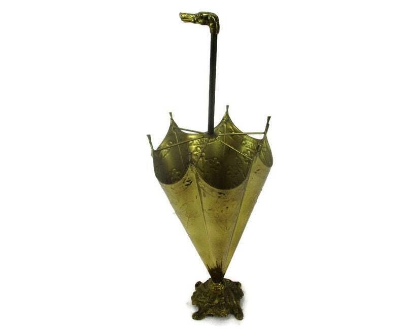 Greyhound Dog Umbrella Kane Stand Hammered Brass 40s Mid Century Modern French 3