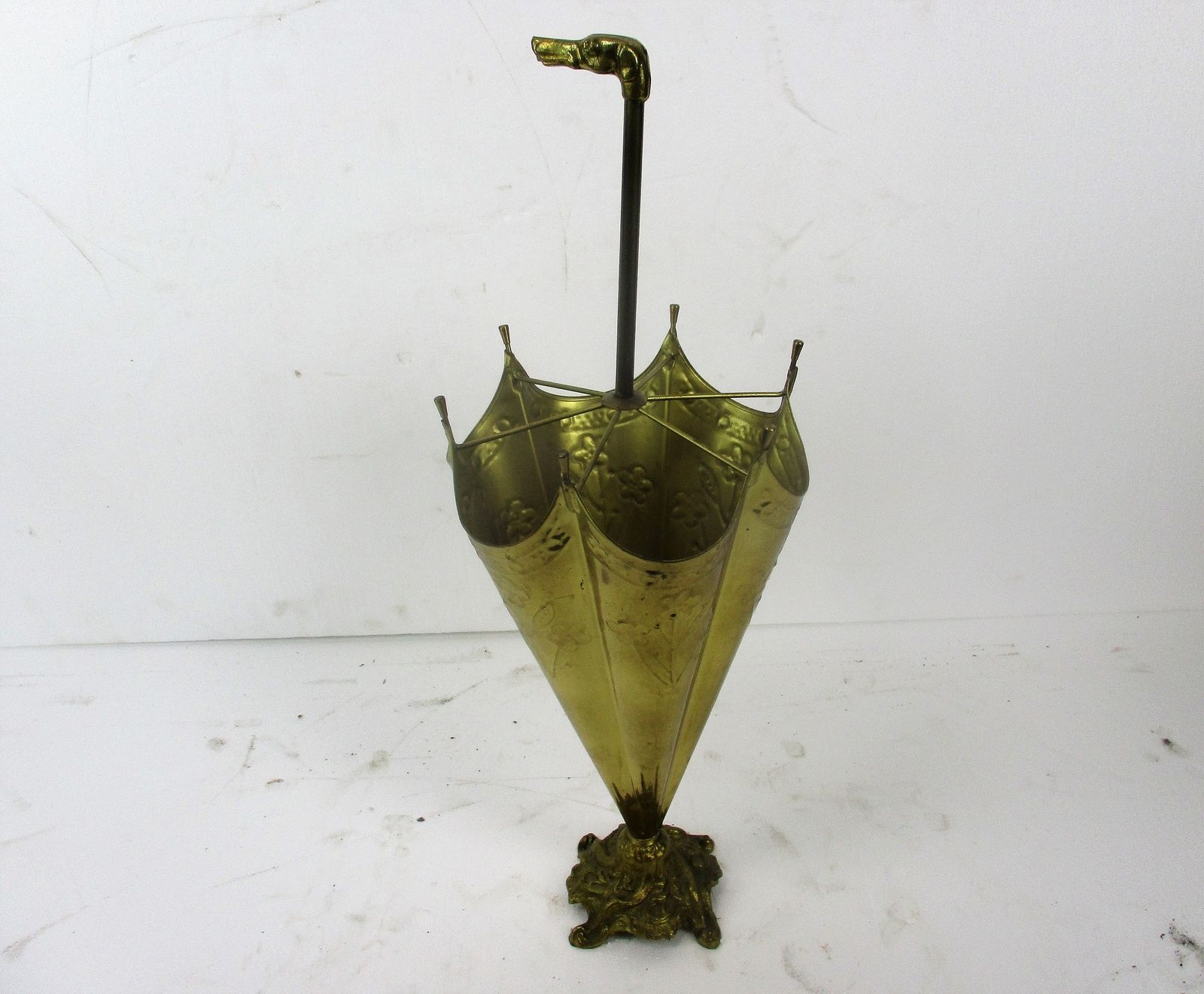 Greyhound Dog Umbrella Kane Stand Hammered Brass 40s Mid Century Modern French 3 photo for sale