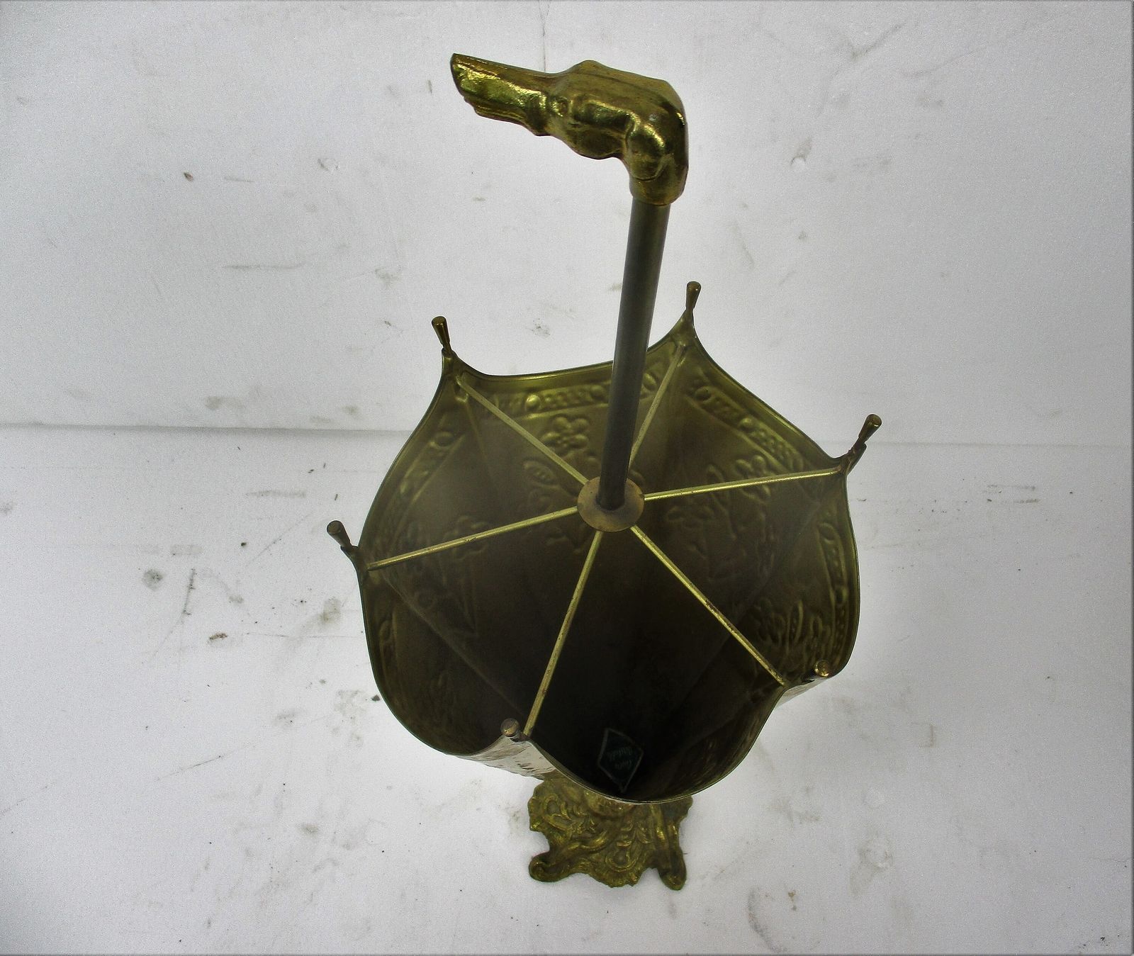 Greyhound Dog Umbrella Kane Stand Hammered Brass 40s Mid Century Modern French 3 photo 283.0