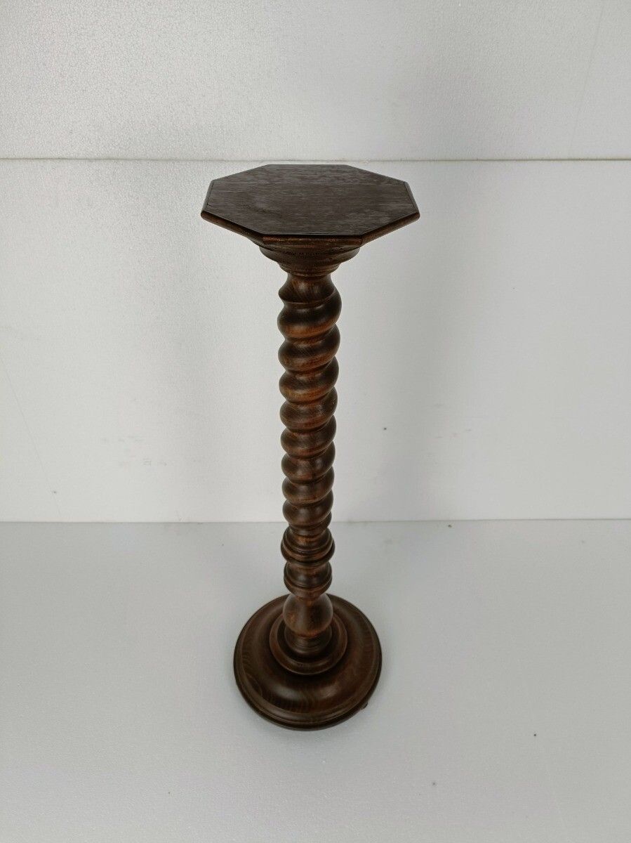 Hand Carved Wooden Barley Twist Pedestal Display Side Table Plant Stand Barn Cou photo furniture