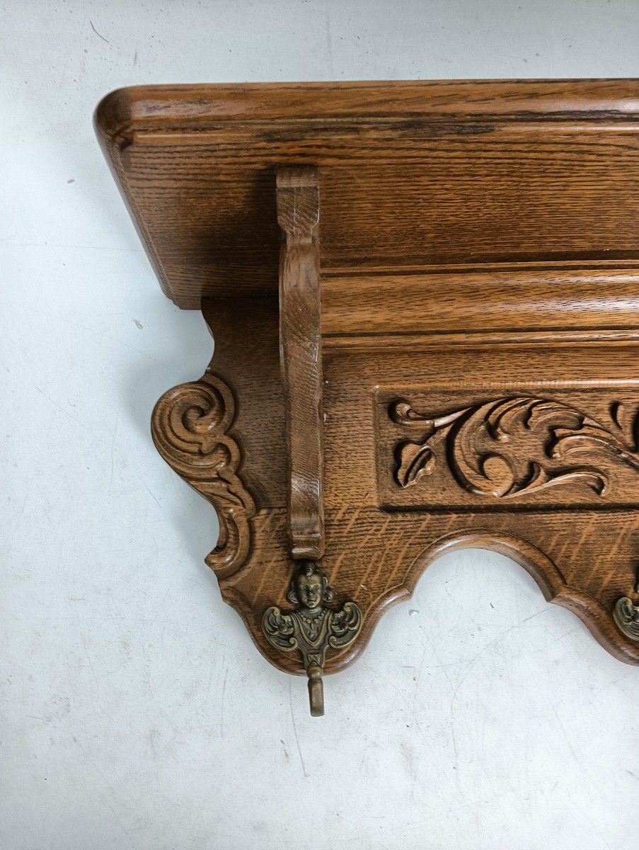 Ornate Hand Carved Wood Coat Hat Rack Kitchen Hallway Vintage photo 223.0