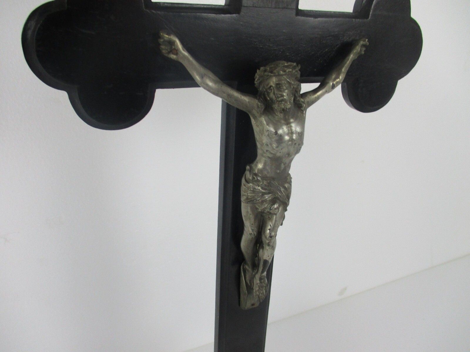 Antique Standing Crucifix Wood  Corpus Christi Hand Carved French Fleur De Lis photo Art