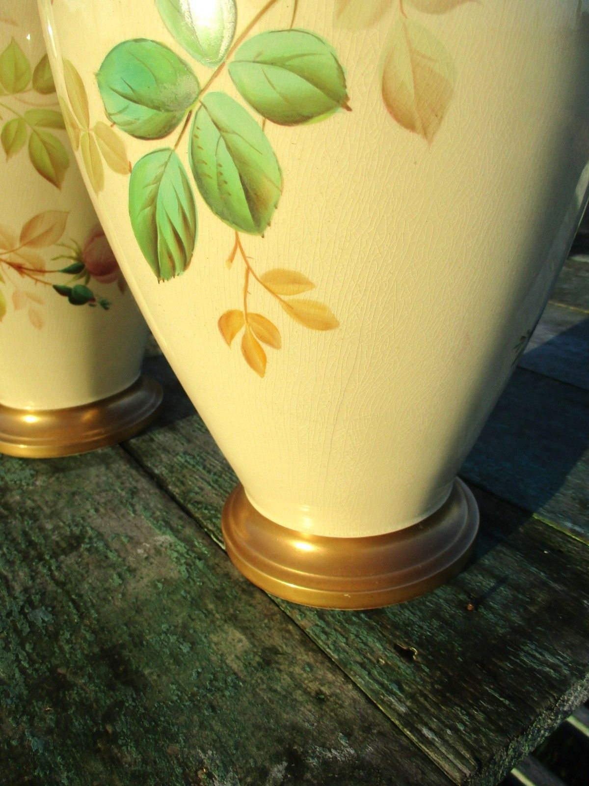 Couple Of Vases Hand Painted Flowers Gold Gild Beautiful photo vintage