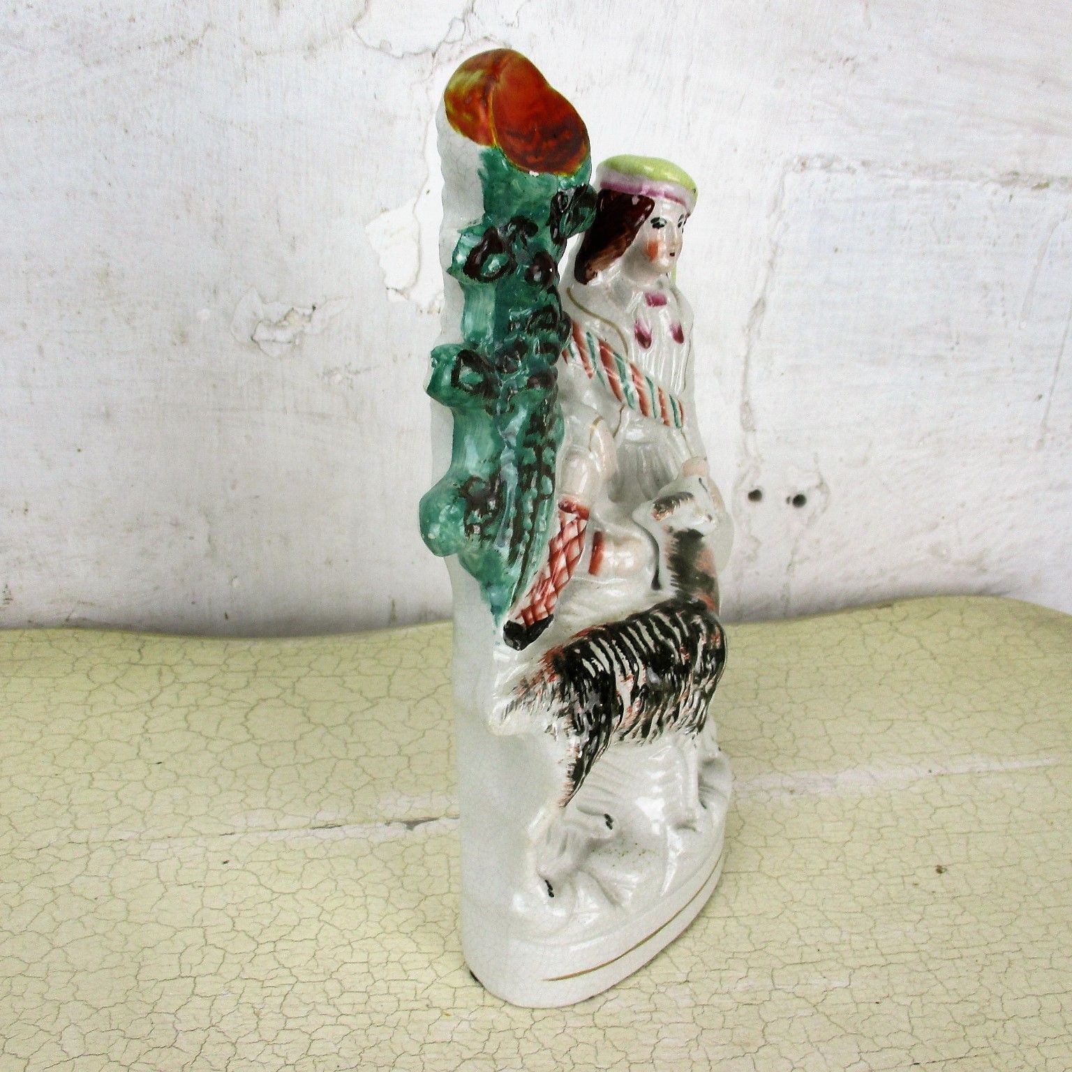 Antique Staffordshire  Porcelain Pottery Figurine Statue  Young Man Hunter Deer photo vinterior