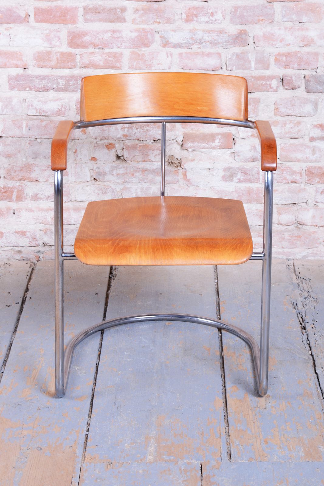 Restored Bauhaus Armchair, By Vichr A Spol., Chrome, Steel, Beech, Czech, 1930s photo Furniture
