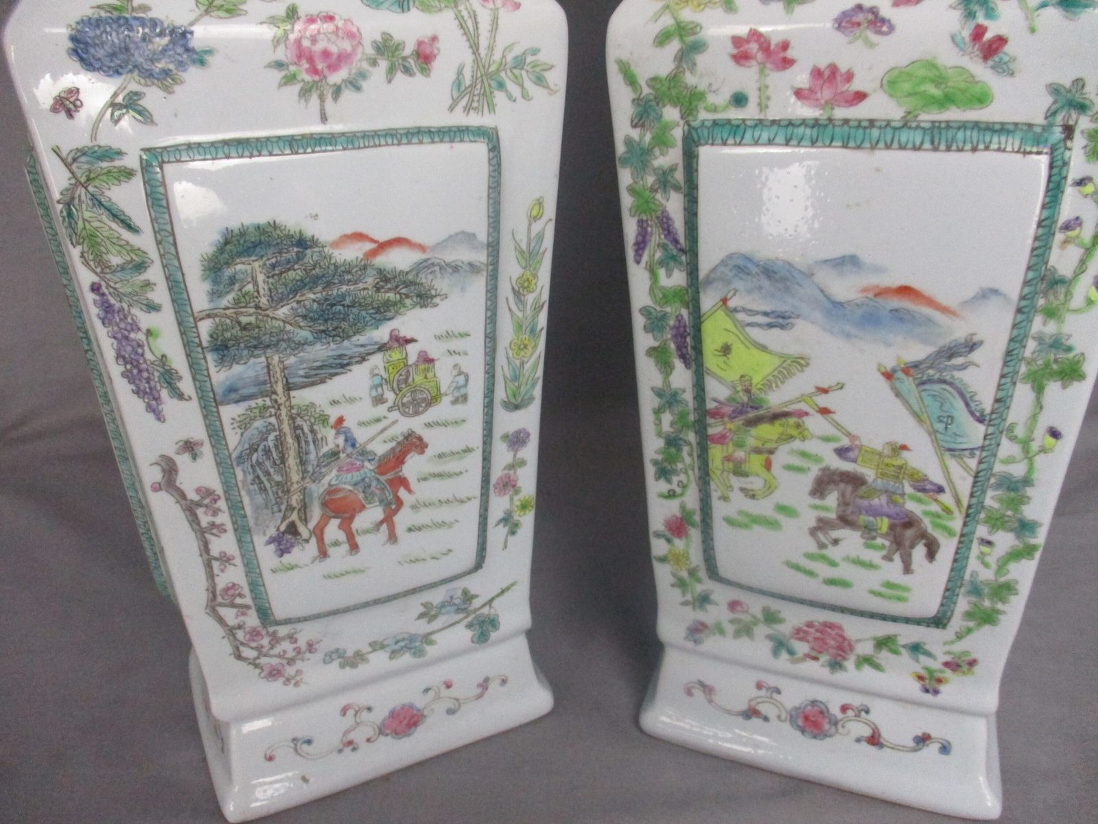 Pair Chinese Porcelain Famille Rose Vases Square Vase 17" photo buy