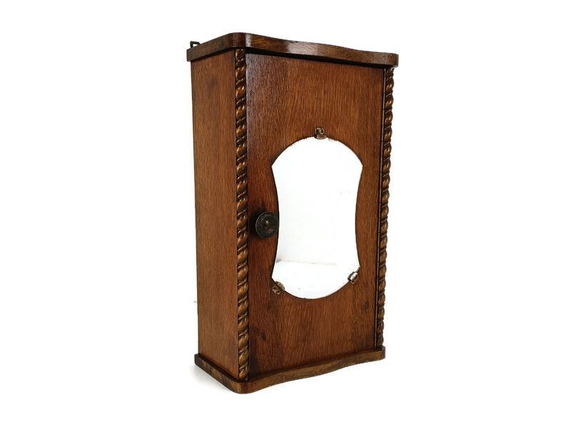 Magnificent Apothecary Medicine Cabinet Antique Wood Barley Twist Kitchen Bathro