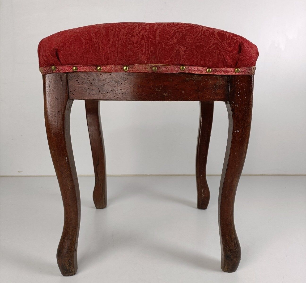 Antique Footstool Ottoman Wooden Legs Foot Rest 19th Century Louis XV Style photo for sale