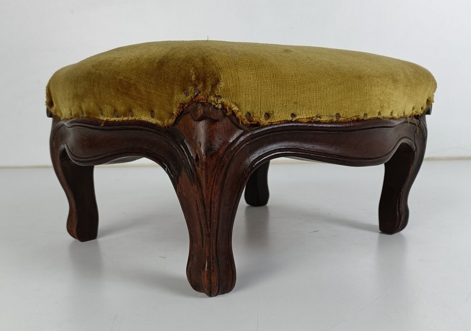 Antique Low Footstool Ottoman French  Fabric Louis XV Style Hobnails photo for sale