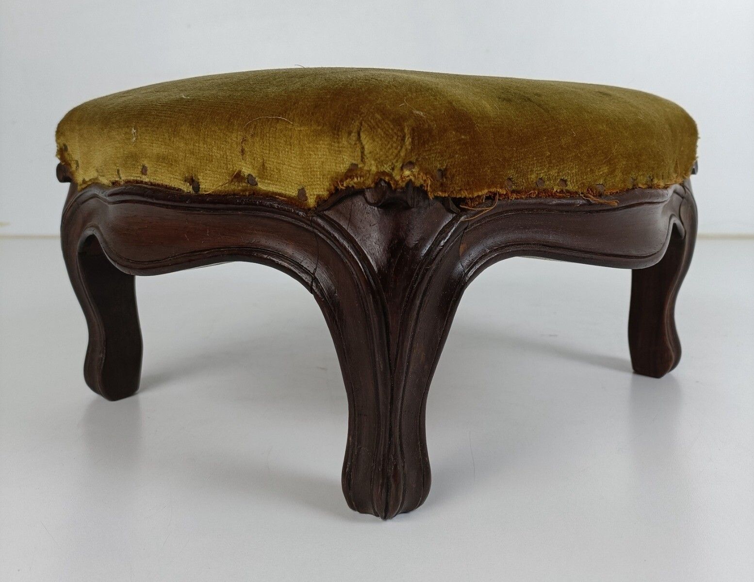 Antique Low Footstool Ottoman French  Fabric Louis XV Style Hobnails photo 182.0