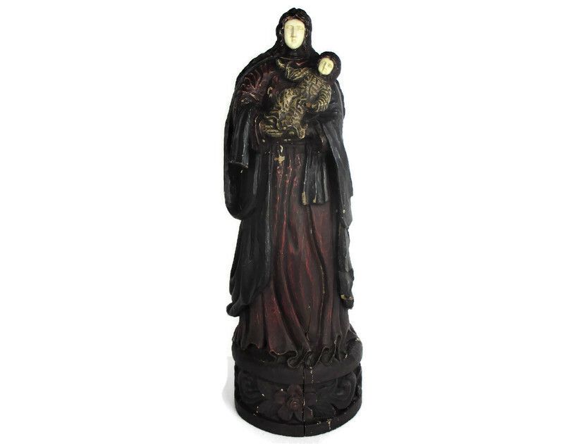 Antique Statue Virgin Mary Our Lady Madonna Infant Child 19th Century Wood Wow