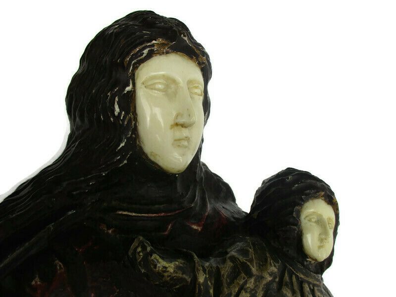 Antique Statue Virgin Mary Our Lady Madonna Infant Child 19th Century Wood Wow photo furniture