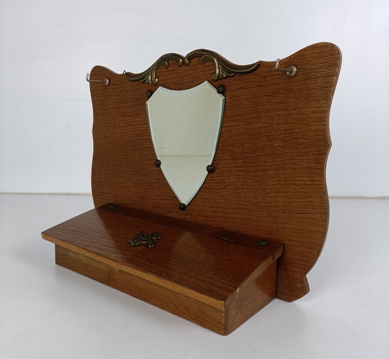 Small Hanging Cabinet For Keys Hallway Coat Rack Wood Antique Shaving Combs Cabi photo for sale
