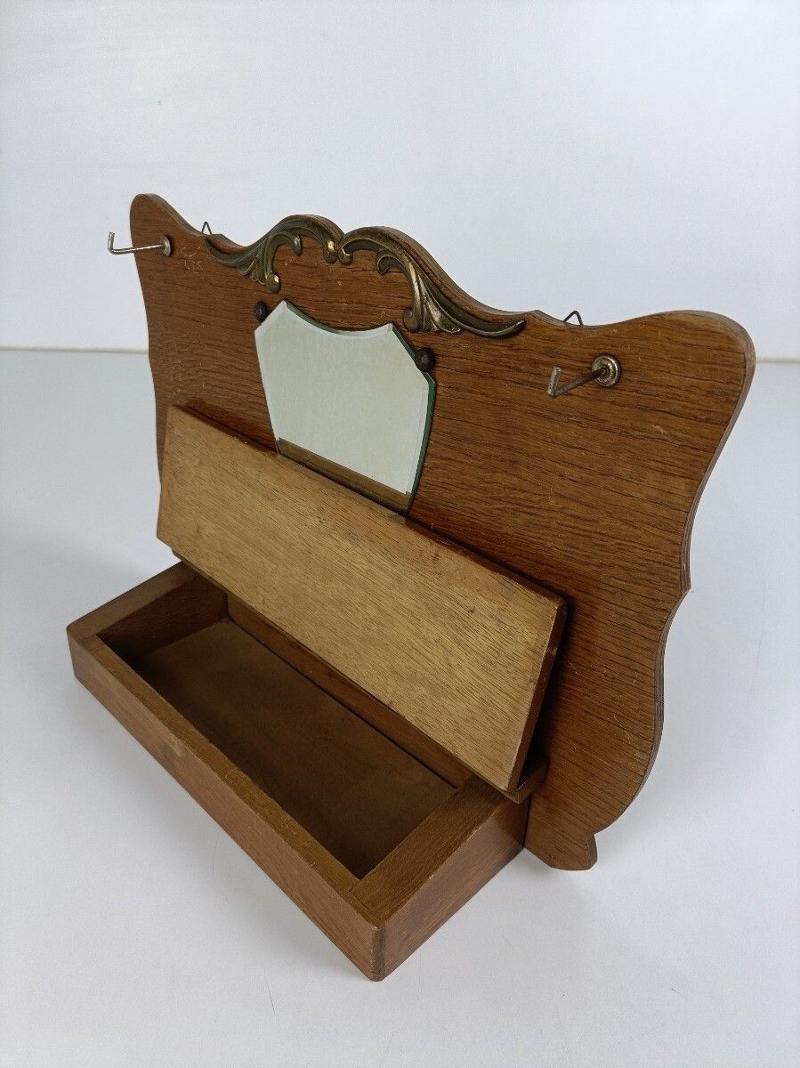 Small Hanging Cabinet For Keys Hallway Coat Rack Wood Antique Shaving Combs Cabi photo vintage