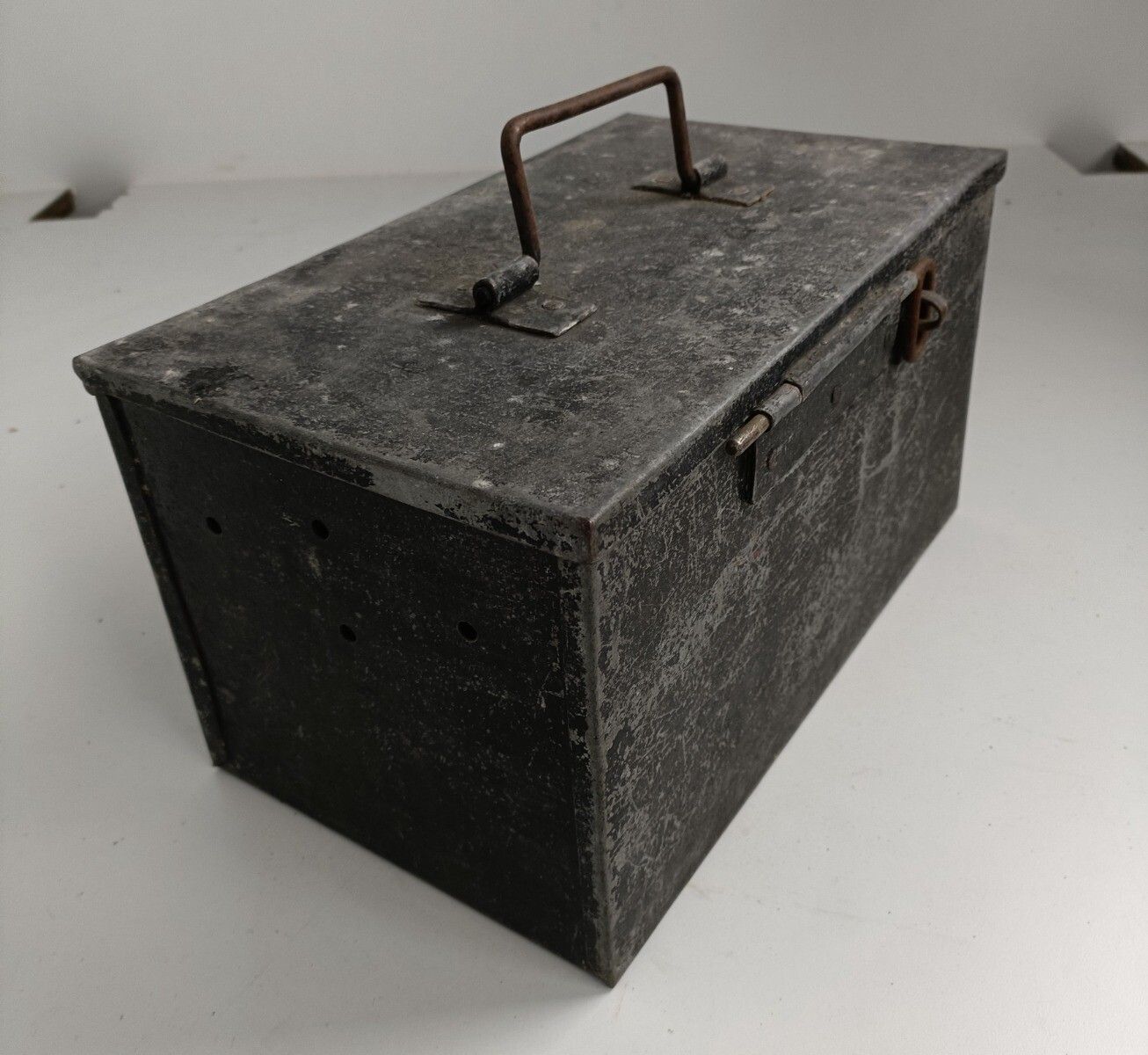 Merchant Cash Chest Money Box Old Hand Crafted Iron Antique Primitive  1800s photo vinterior