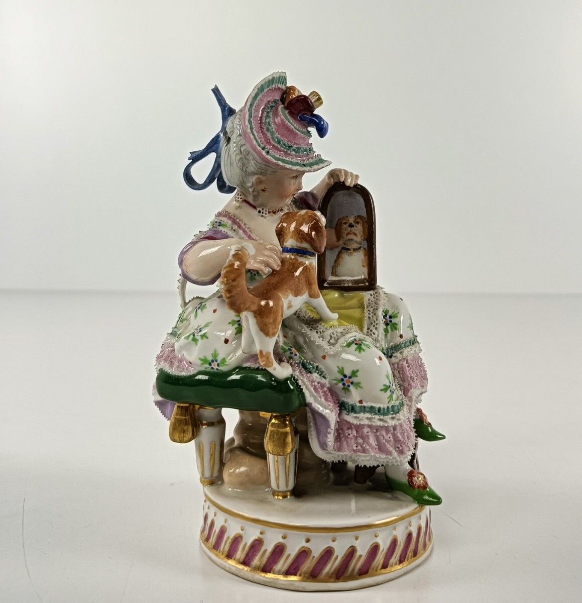 Antique 18th Century Meissen Figurine Porcelain Attributed By Acier Lady With Do photo furniture