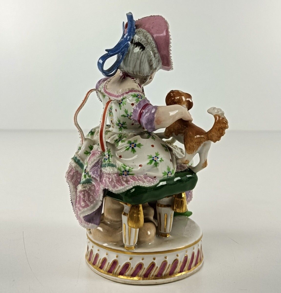 Antique 18th Century Meissen Figurine Porcelain Attributed By Acier Lady With Do photo 970.0