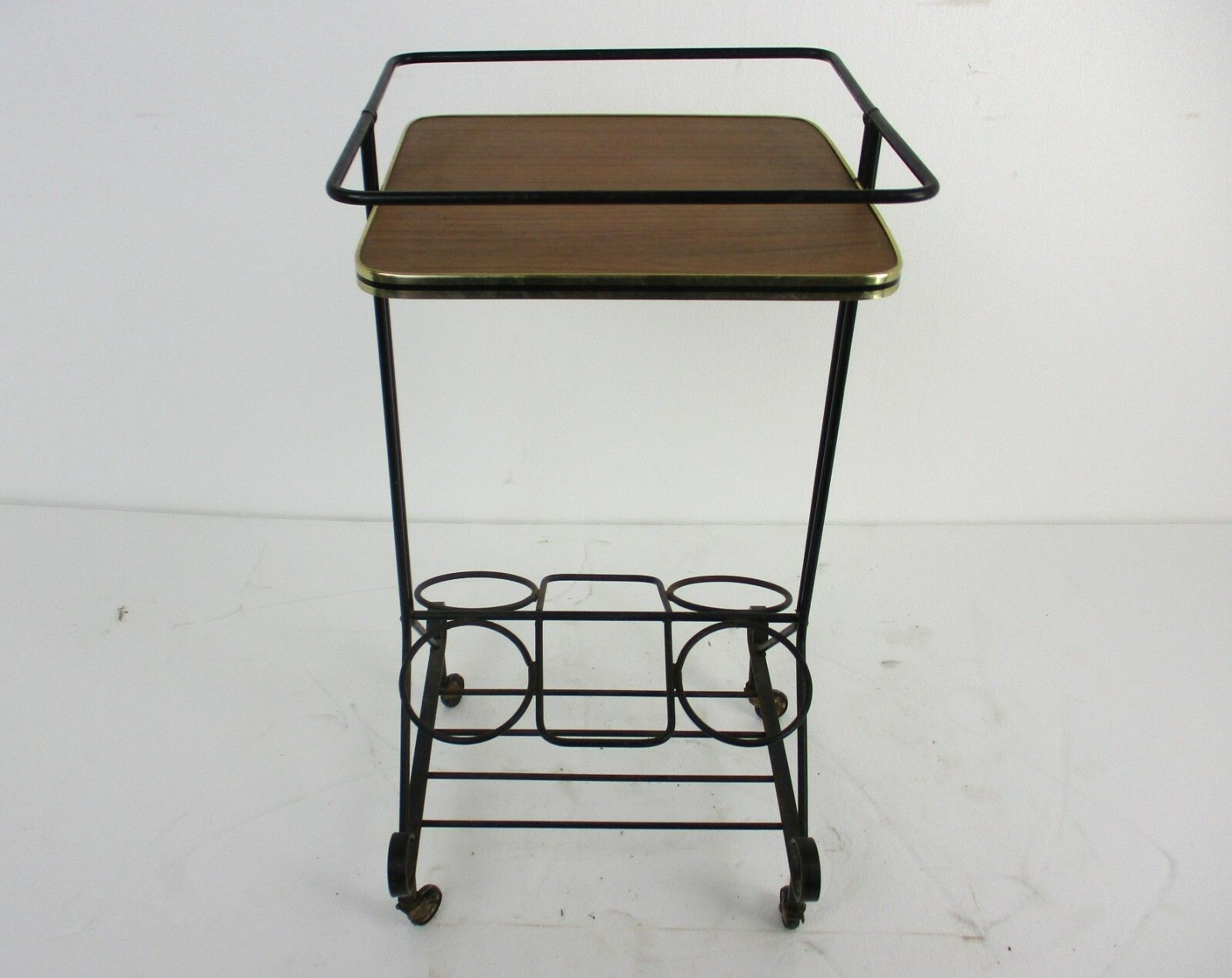 Bar Wine Cocktail Cart Trolley Wood Veneer Wrought Iron Modernist Funky Small photo furniture